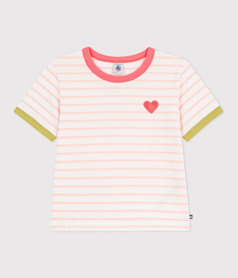 T-shirt a maniche corte in cotone a righe bambino bianco/arancione