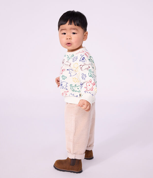 Felpa in cotone con stampa animalier neonato ecru/multicolore