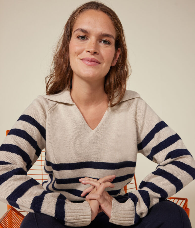 Maglione in misto lana e cotone donna bianco AVALANCHE/blu SMOKING