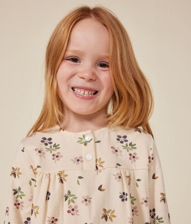 Blusa a maniche lunghe in tubique bambina ecru/multicolore