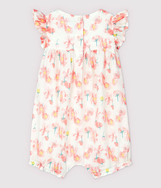 Tutina corta in popeline bebè femmina bianco MARSHMALLOW/bianco MULTICO