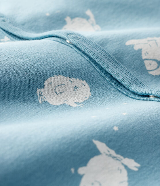 Tutina pigiama senza piedi fantasia yeti bebè in cotone blu BRUME/ MARSHMALLOW
