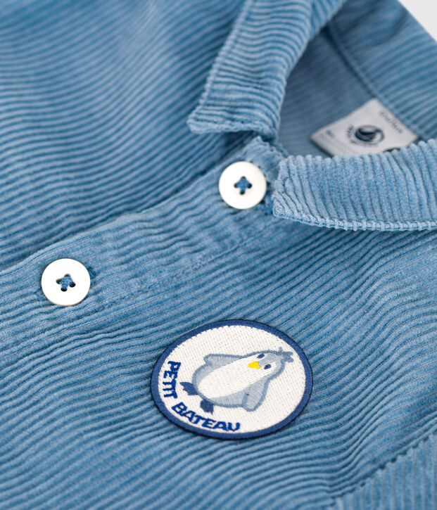 Tutina lunga in velluto tinta unita stile meccanico neonato blu