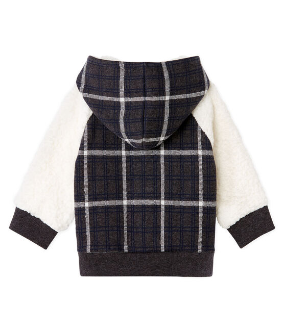 Felpa con cappuccio bebè maschio in maglia a scacchi e sherpa arricciato nero CITY/bianco MULTICO CN