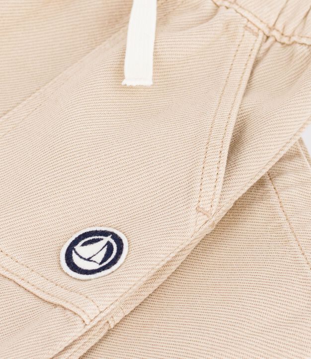 Pantaloni stile cargo in cotone tinta unita con stemma neonato beige
