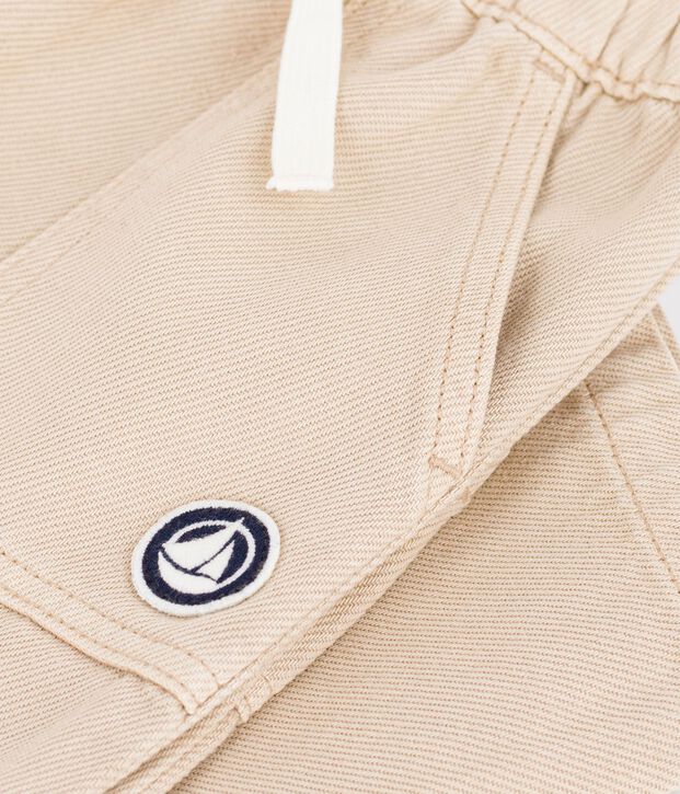 Pantaloni stile cargo in cotone tinta unita con stemma neonato beige