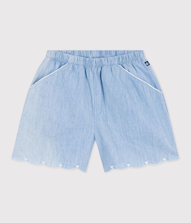 Shorts in cotone tinta unita bambina blu