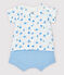 Completo 2 pezzi blu bebè maschio in tessuto goffrato e cotone biologico bianco MARSHMALLOW/bianco MULTICO