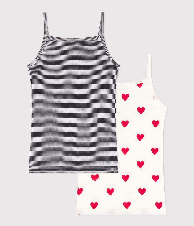 Confezione da 2 canottiere con spalline in cotone donna motivo cuore multicolore