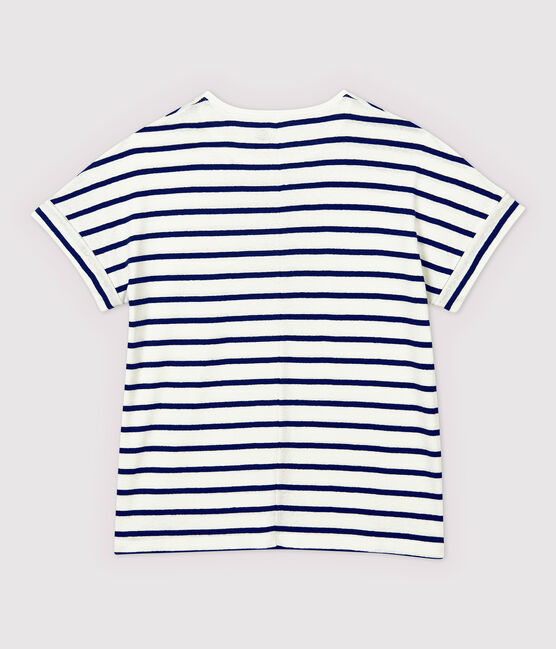 T-shirt in cotone/lino a righe Donna bianco MARSHMALLOW/blu MEDIEVAL