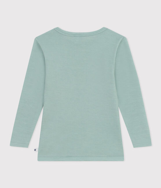 T-shirt bambino unisex a maniche lunghe in lana e cotone verde PAUL