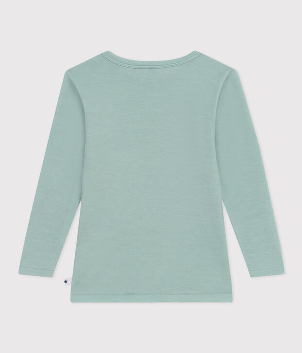 T-shirt bambino unisex a maniche lunghe in lana e cotone verde