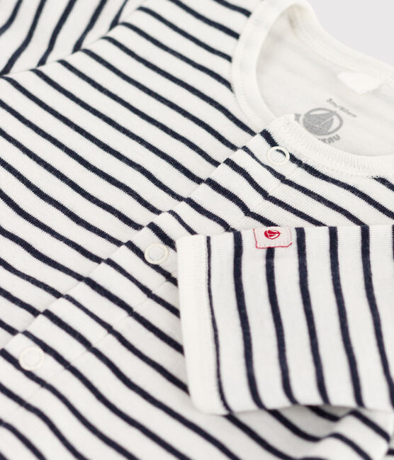 Bodyjama a righe bebé in cotone bianco MARSHMALLOW/blu SMOKING