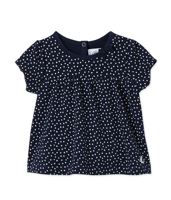 T-shirt per bebè femmina stampata blu SMOKING/bianco LAIT