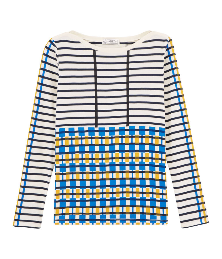 T-shirt marini&egrave;re donna beige COQUILLE/blu SMOKING