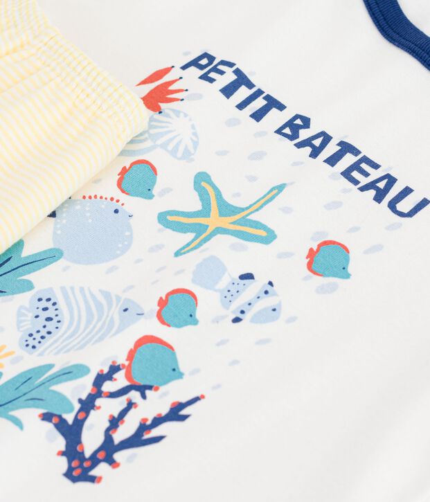 Pigiama corto in cotone con motivo oceano bambino bianco/multicolore