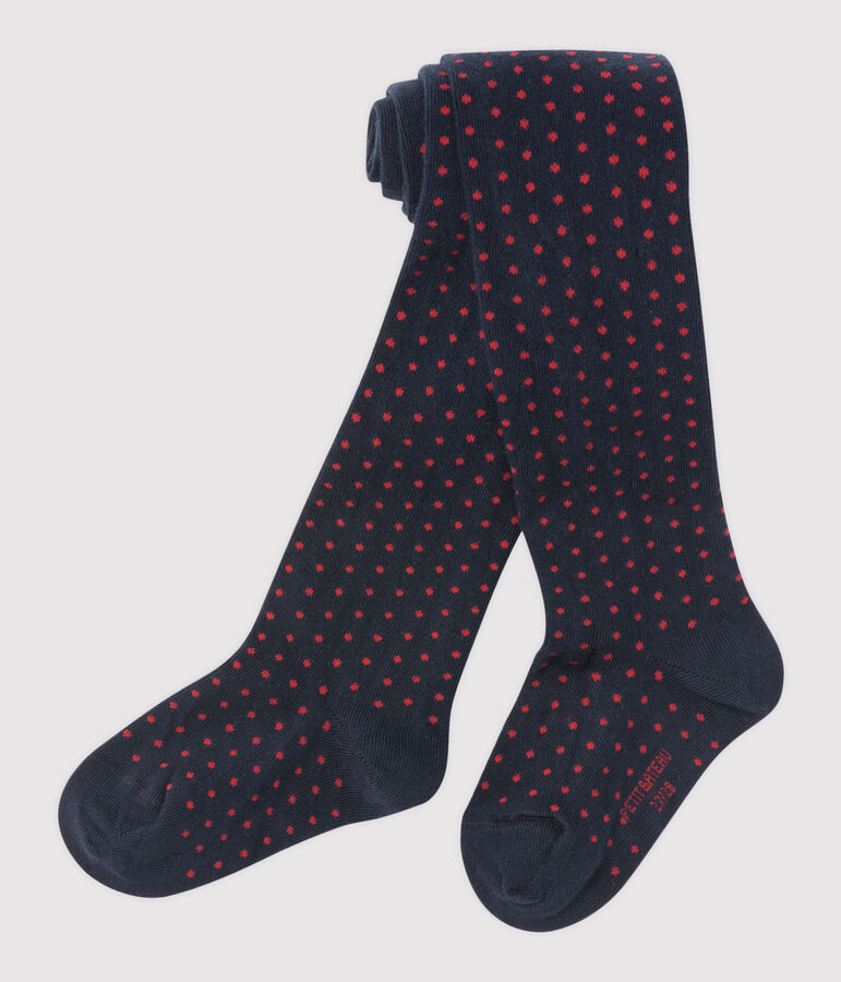 Collant per bambina a pois blu/rosso