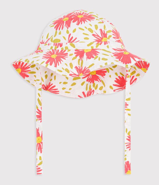 Cappellino in cr&eacute;pon con stampa a fiori neonata bianco/multicolore
