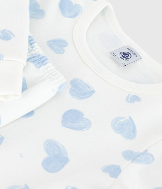 Pigiama bambina in tessuto felpato con stampa a cuori bianco MARSHMALLOW/bianco MULTICO