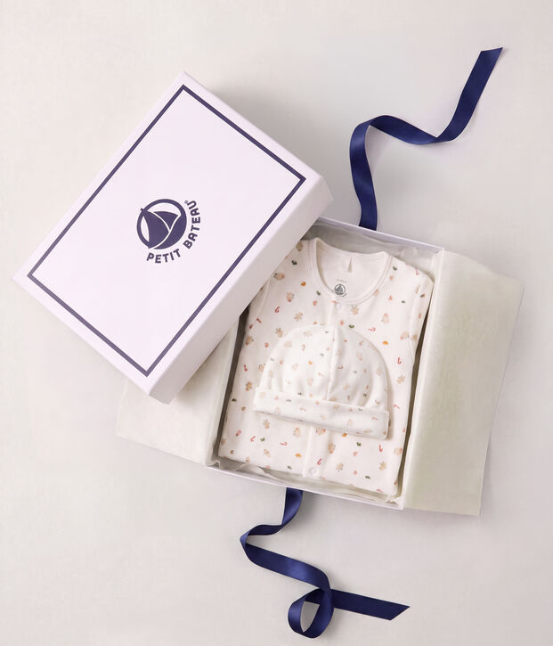 Confezione regalo nascita in cotone con stampa multicolore