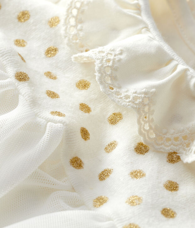 Abito body beb&egrave; femmina in cotone e lino bianco/giallo