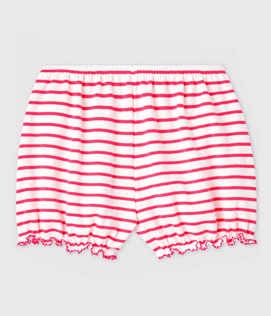 Culotte bloomer a righe in cotone bebè femmina bianco MARSHMALLOW/rosa GEISHA