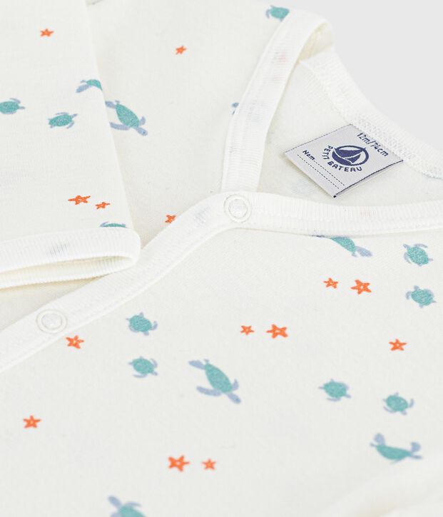 Pigiama senza piedini in cotone con tartarughe stampate neonato bianco/multicolore