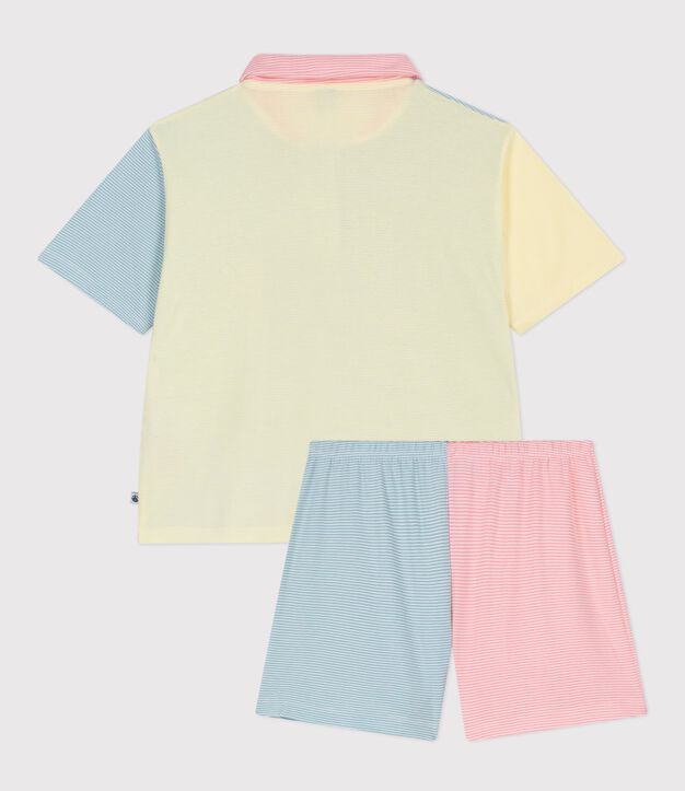 Pigiama con pantalonicini da donna in cotone a righe e bottoni sul davanti bianco/multicolore