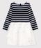 Abito bambina a maniche lunghe in cotone e tulle blu SMOKING/bianco MARSHMALLOW