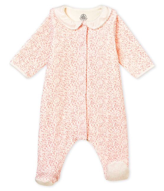 Bodygiama stampato in ciniglia per bebé femmina bianco MARSHMALLOW/rosa JOLI