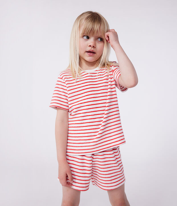Pigiama corto in spugna di cotone a righe per bambini rosso/rosso