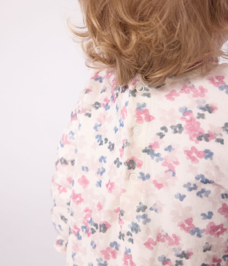 Abito a maniche lunghe in cotone con stampa a fiori neonata ecru/multicolore