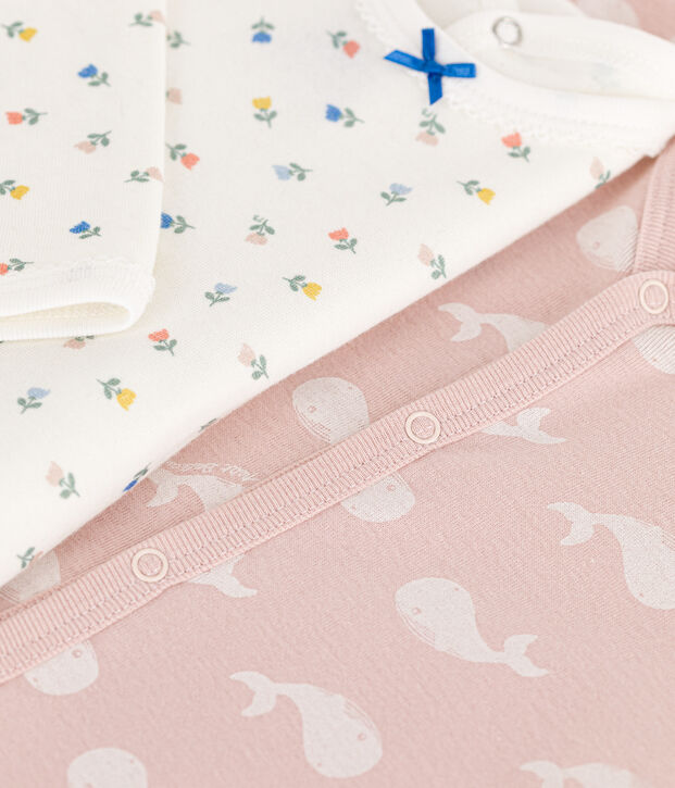 Set di due tutine pigiama in cotone a fiori con balene rosa multicolore