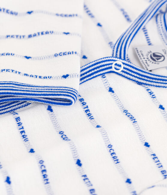 Tutina pigiama in cotone jaquard bianco MARSHMALLOW/blu PERSE