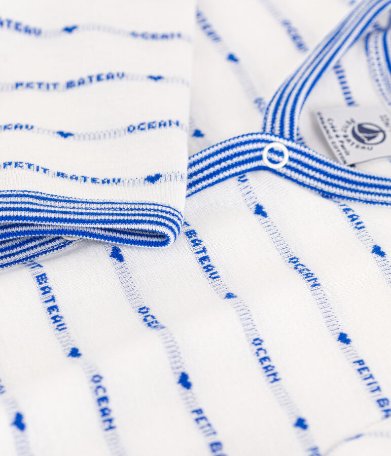 Tutina pigiama in cotone jaquard bianco/blu