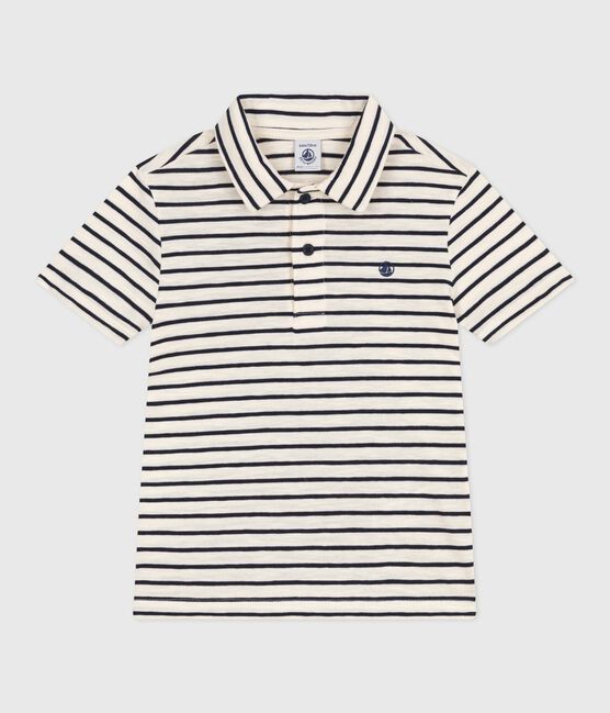 Polo a maniche corte in cotone a righe bambino bianco AVALANCHE/blu SMOKING