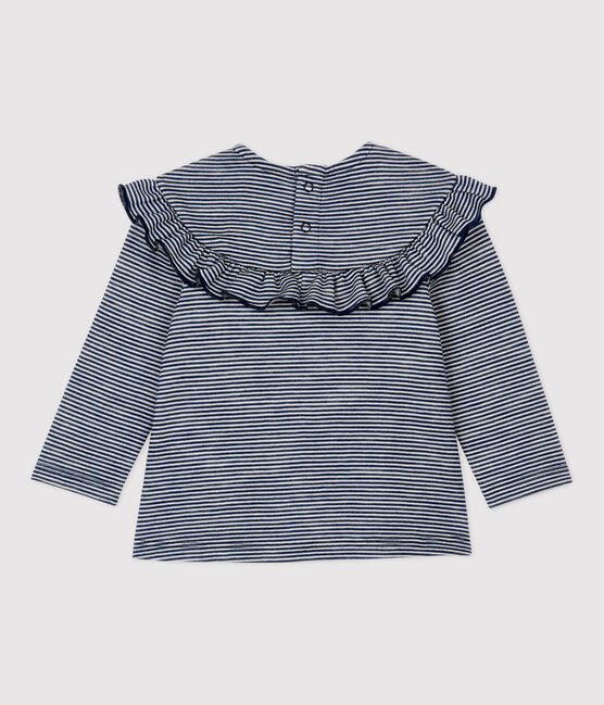 Blusa in lana e cotone bebè blu MEDIEVAL/bianco MARSHMALLOW