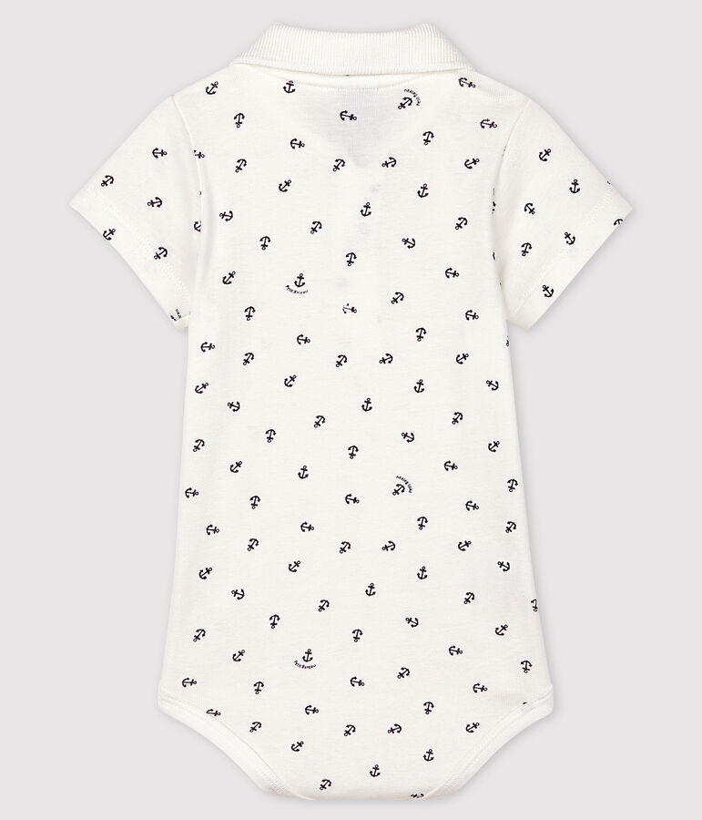 Body fantasia in cotone manica corta beb&egrave; maschio bianco/blu