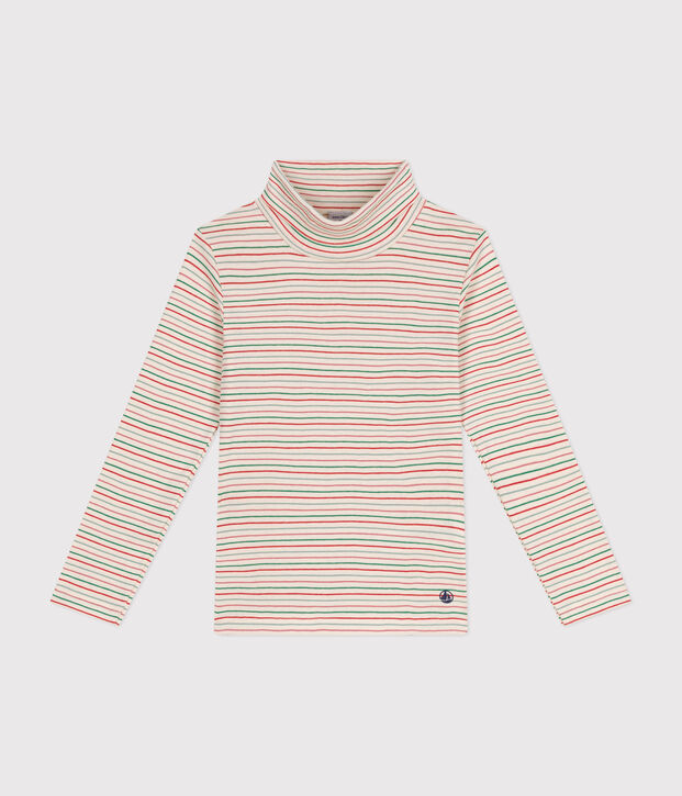 Dolcevita in cotone bambina ecru/multicolore