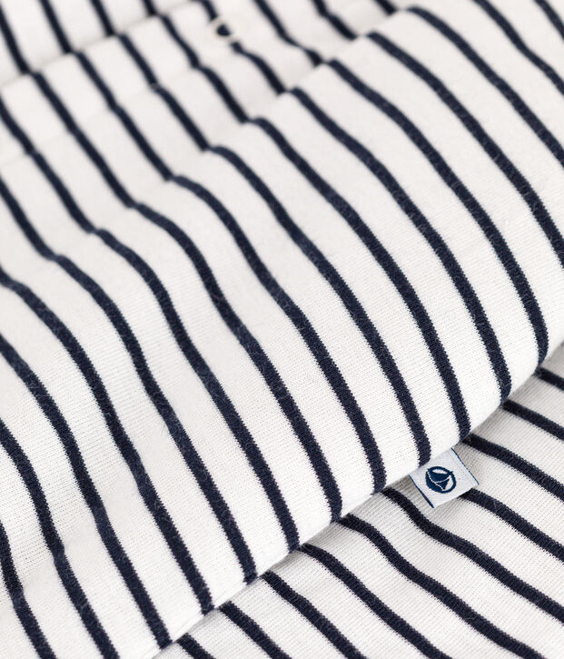 Tutina lunga beb&egrave; in ovattina con cappuccio in cotone bianco/blu