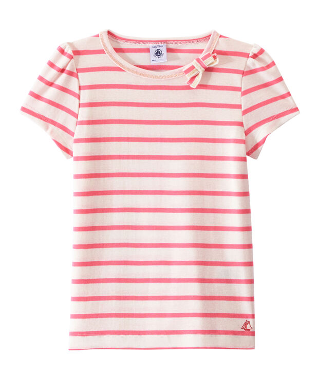 T-shirt bambina a righe marini&egrave;re bianco/rosa