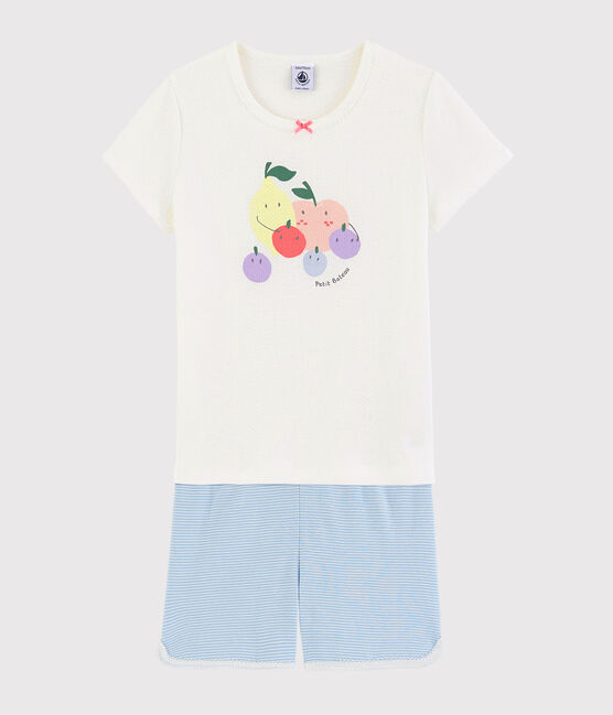 Pigiama corto frutta estiva bambina in cotone bianco MARSHMALLOW/bianco MULTICO