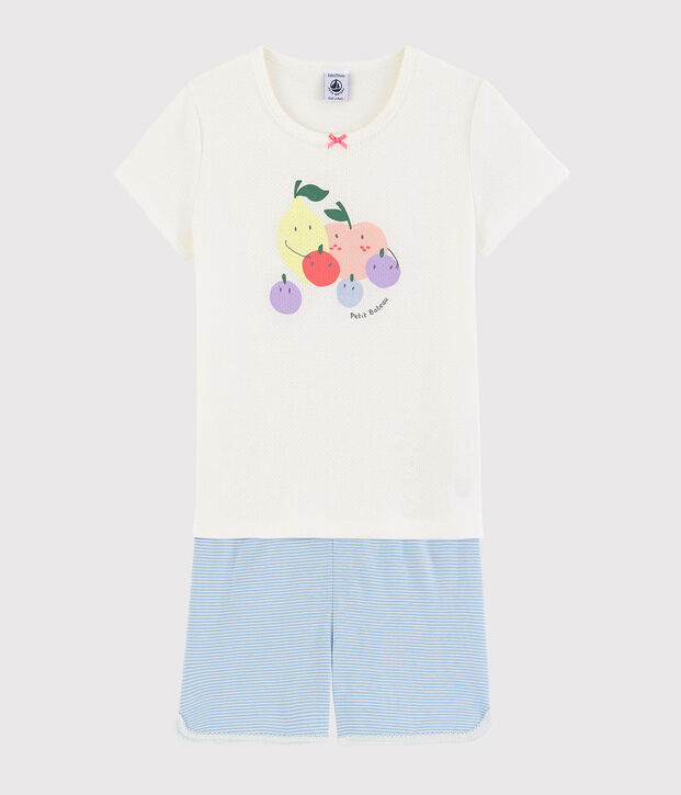 Pigiama corto frutta estiva bambina in cotone bianco/multicolore