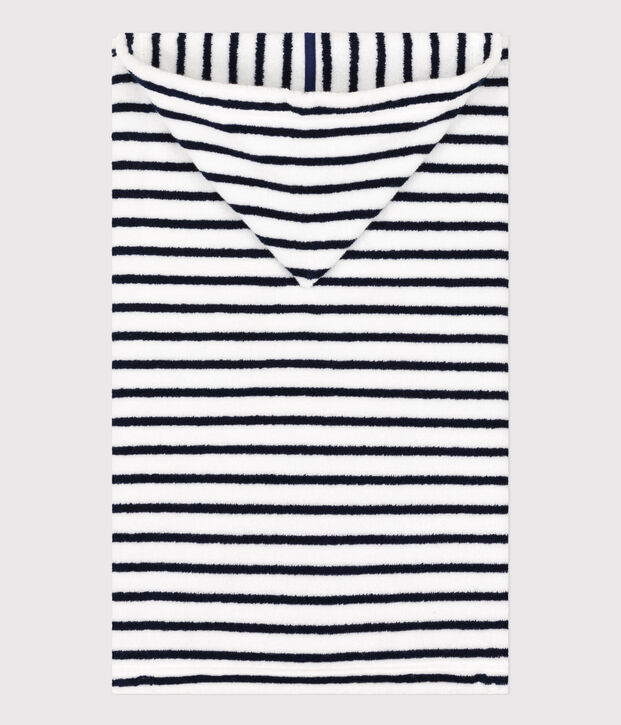 Mantella da bagno beb&egrave; in spugna a righe bianco/blu