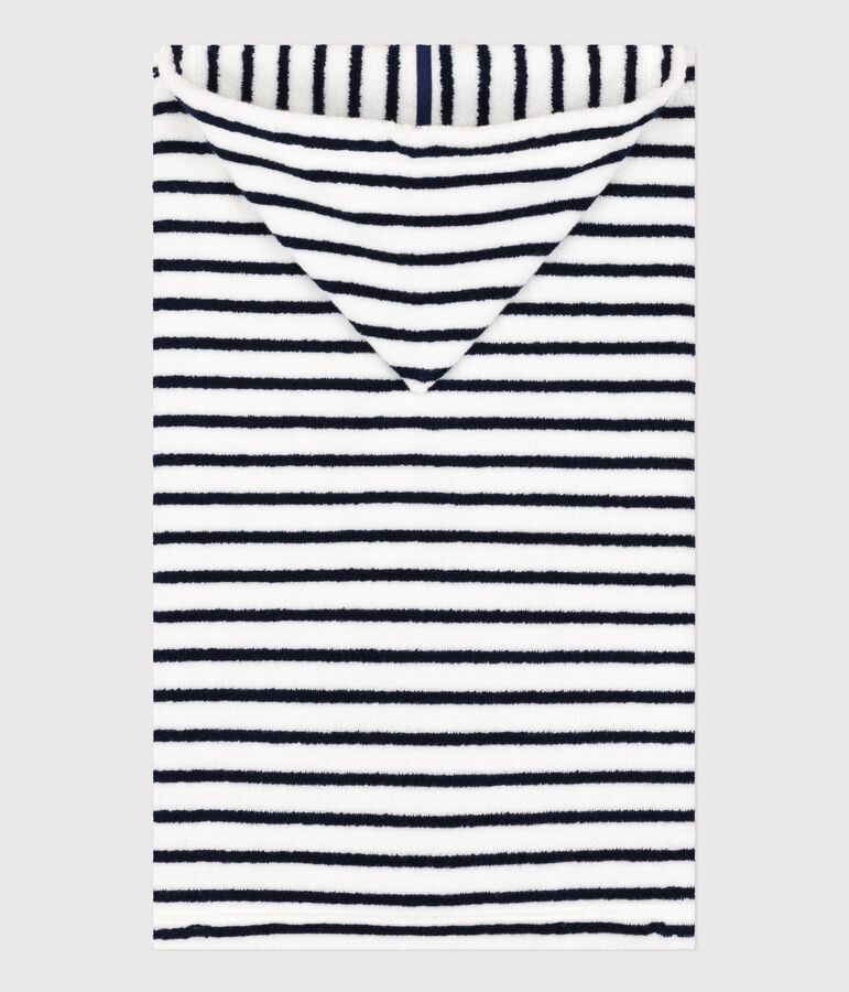 Mantella da bagno beb&egrave; in spugna a righe bianco/blu