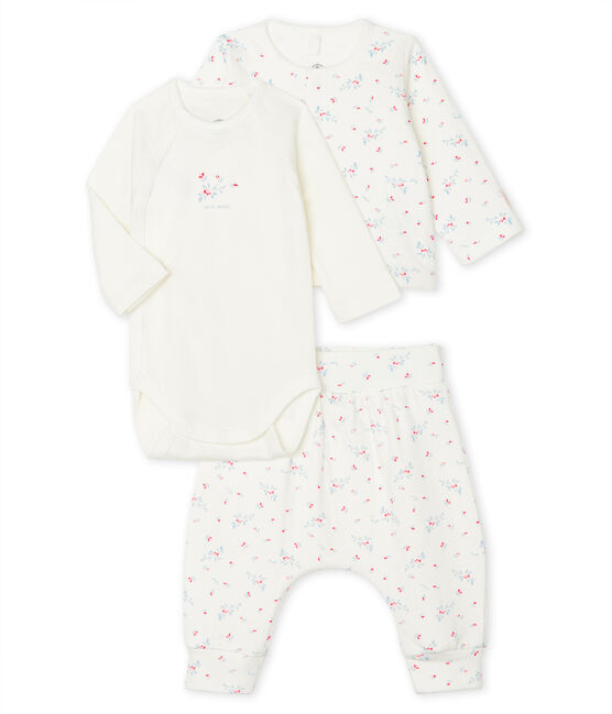 Completo 3 pezzi bebè unisex in tubique bianco MARSHMALLOW/bianco MULTICO