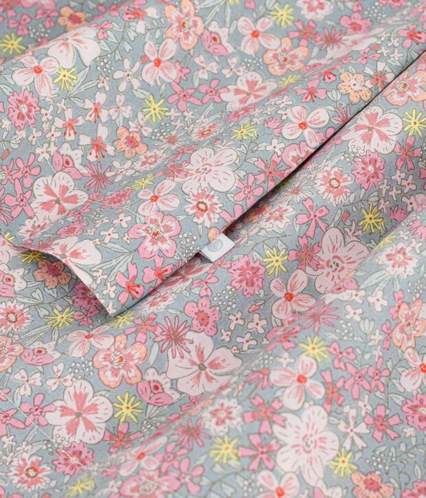 Abito senza maniche in cotone con stampa a fiori bambina blu/multicolore