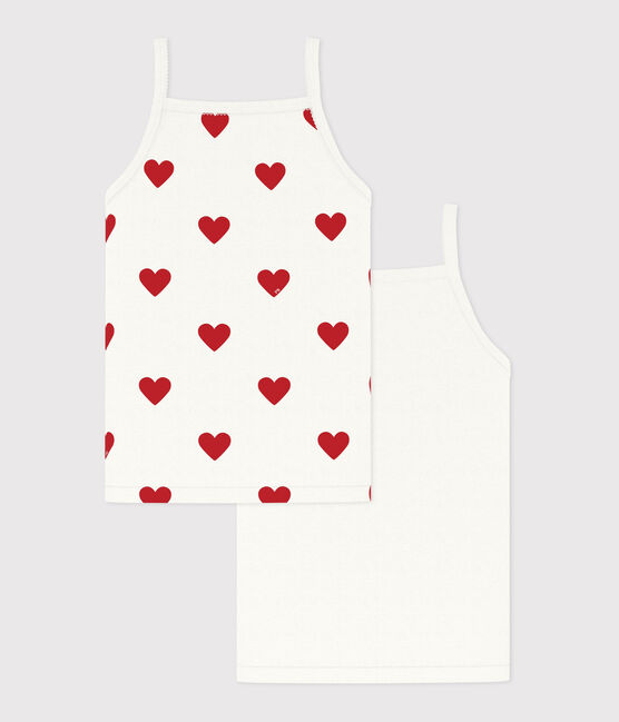 Confezione da 2 canottiere con spalline bambina in cotone motivo cuore variante 1