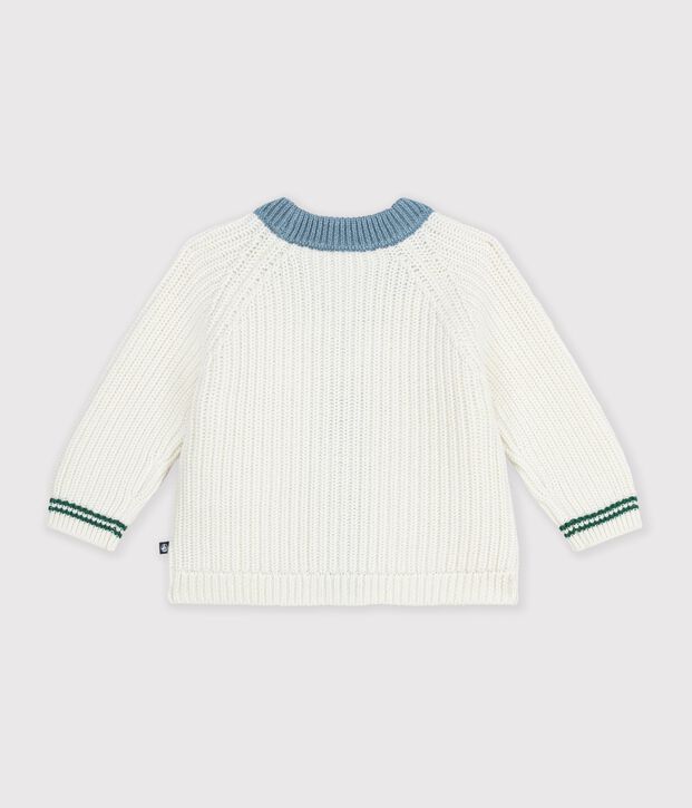 Cardigan in maglia di lana e cotone con dettagli a contrasto neonato bianco/multicolore