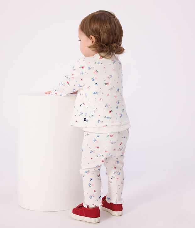 Leggings in cotone con stampa a fiori neonato bianco/multicolore